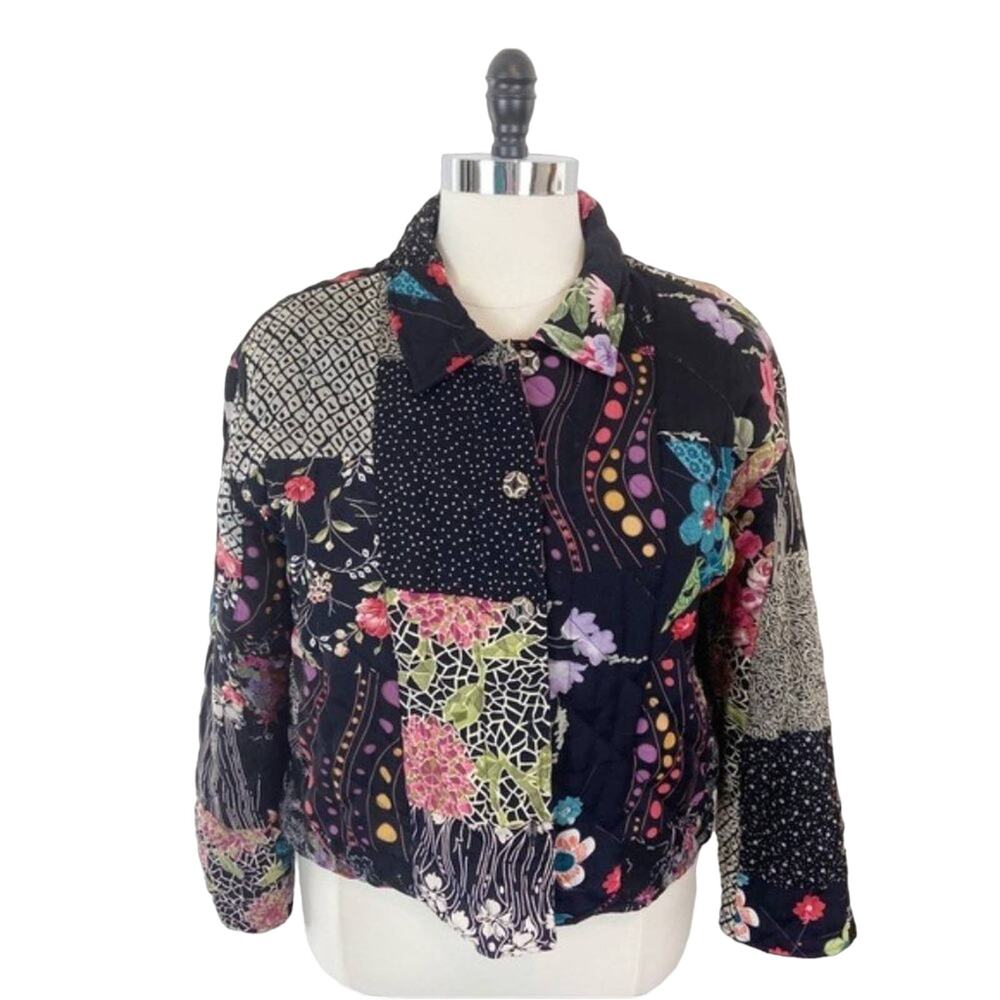 Quilted Boxy Jacket Vtg 90s Endless Option Women's Multicolor Bold Print Size 3X